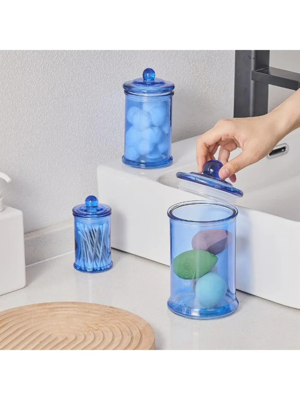 3PC Glass Apothecary Jars Set with Lids - Stylish Bathroom & Kitchen Storage